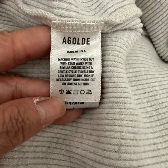 Agolde Rib Knit Top Maya Scoop Neckline Long Sleeve Minimalist Grey Sz L - Picture 12 of 14